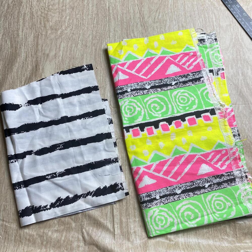 Neon 1980s Vintage Abstract Fluorescent Fabric Remnant Scraps Lot